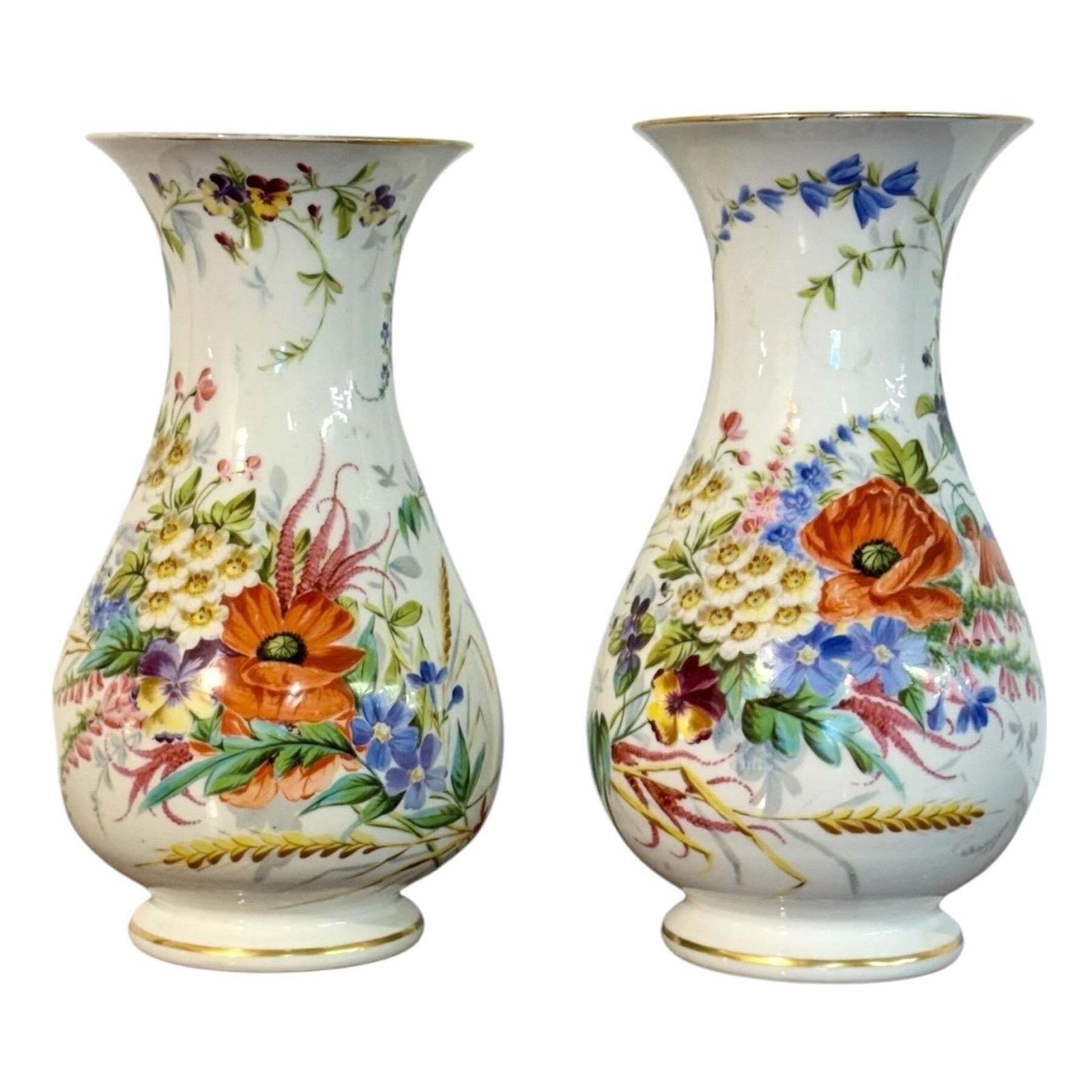 Pair Of Paris Porcelain Vases With Hand Painted Floral Bouquets, C.1880