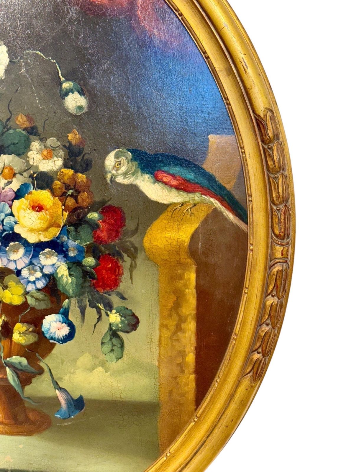 Floral Still Life With Parrot, Oval Oil On Panel, Signed, Late 19th C. photo furniture