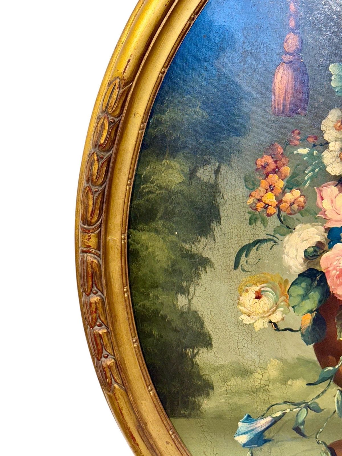 Floral Still Life With Parrot, Oval Oil On Panel, Signed, Late 19th C. photo buy