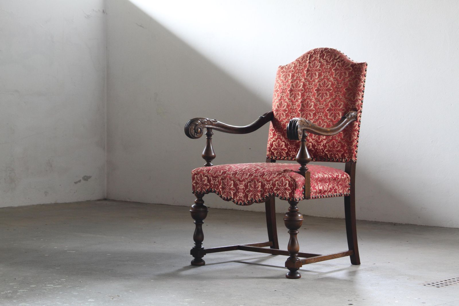 Vintage 19th Century Danish Baroque Oak Armchair   Louis XV Style photo furniture