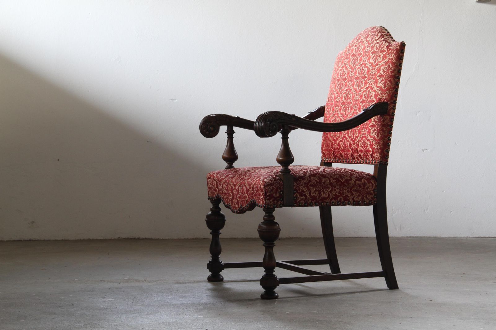 Vintage 19th Century Danish Baroque Oak Armchair   Louis XV Style photo vintage