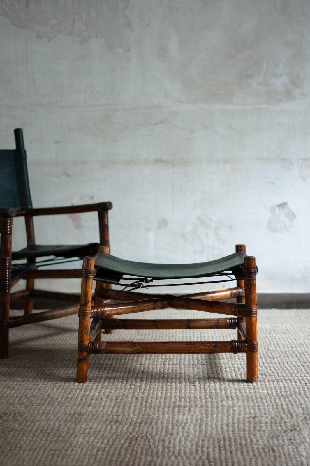 Bamboo Lounge Set With Chair And Footstool   1970s photo for sale