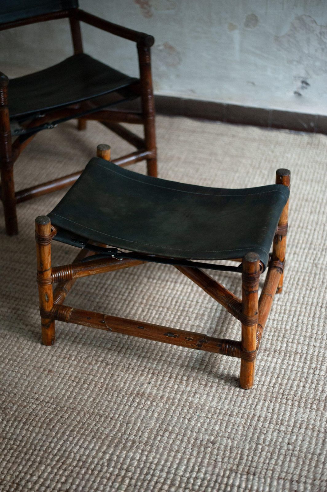 Bamboo Lounge Set With Chair And Footstool   1970s photo buy