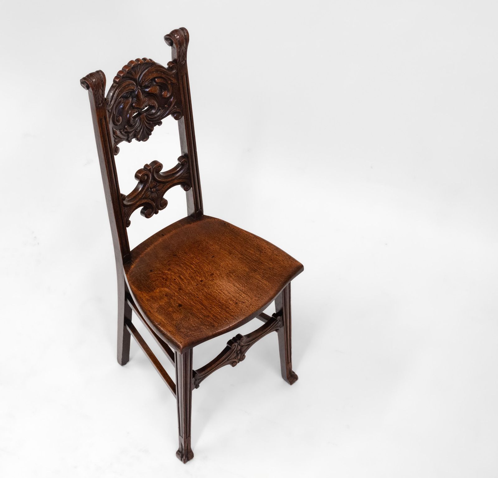 Charming Edwardian English Oak Side Chair With Carved Green Man photo buy
