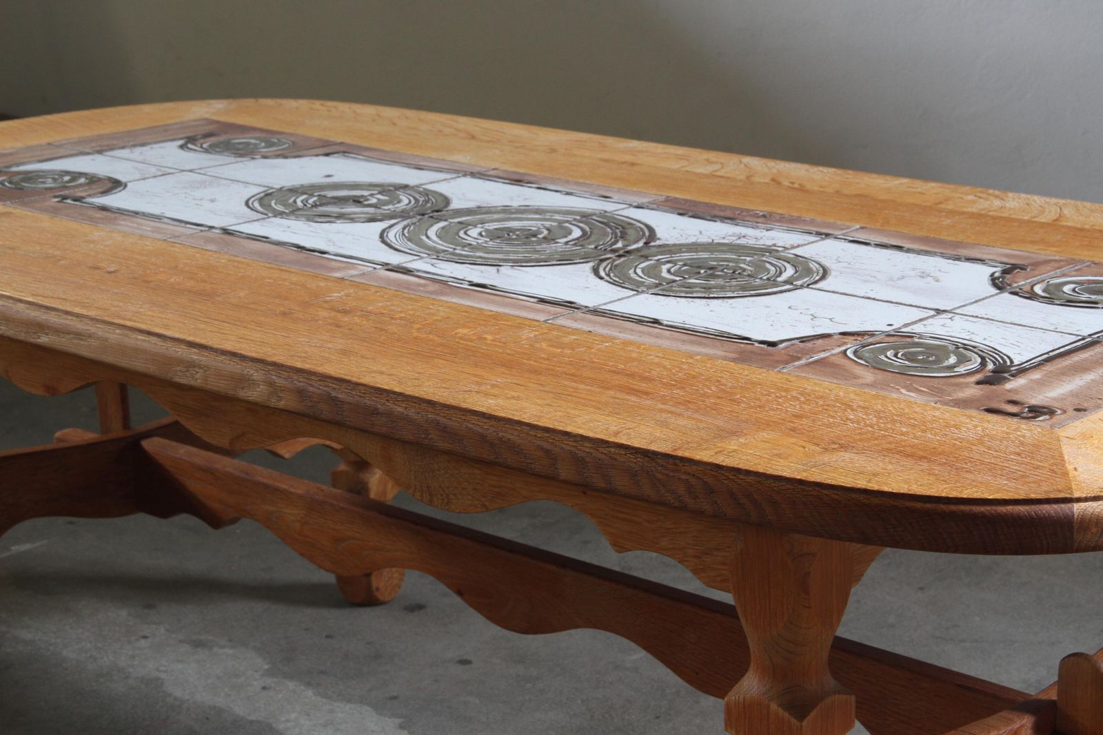 Vintage Danish Brutalist Oak & Tile Coffee Table Style Of Henning Kjærnulf, 60s photo Furniture