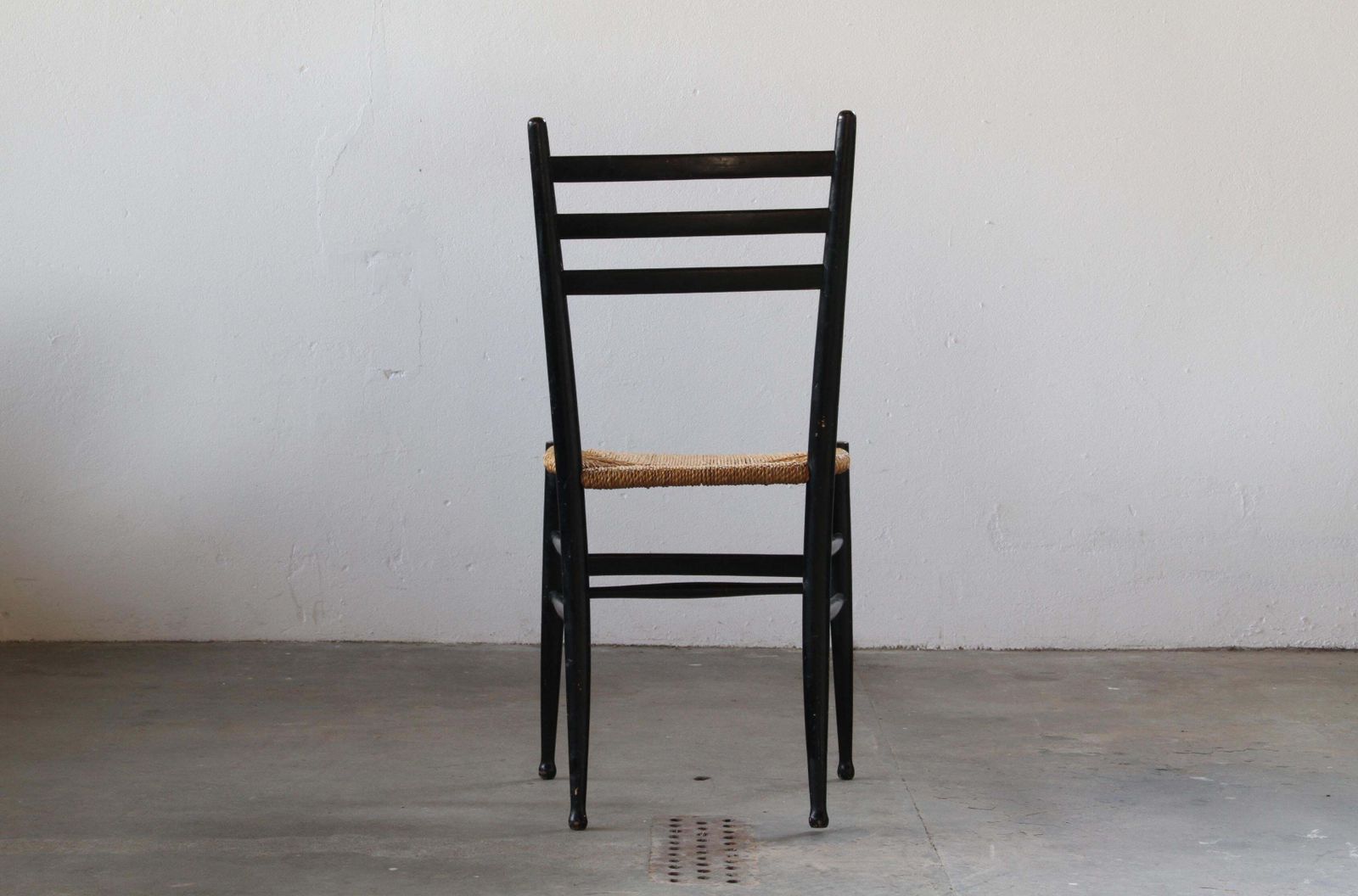 Vintage Set Of 8 Italian Papercord Black Dining Chairs, Woven Seat, 1950s photo 4030.0