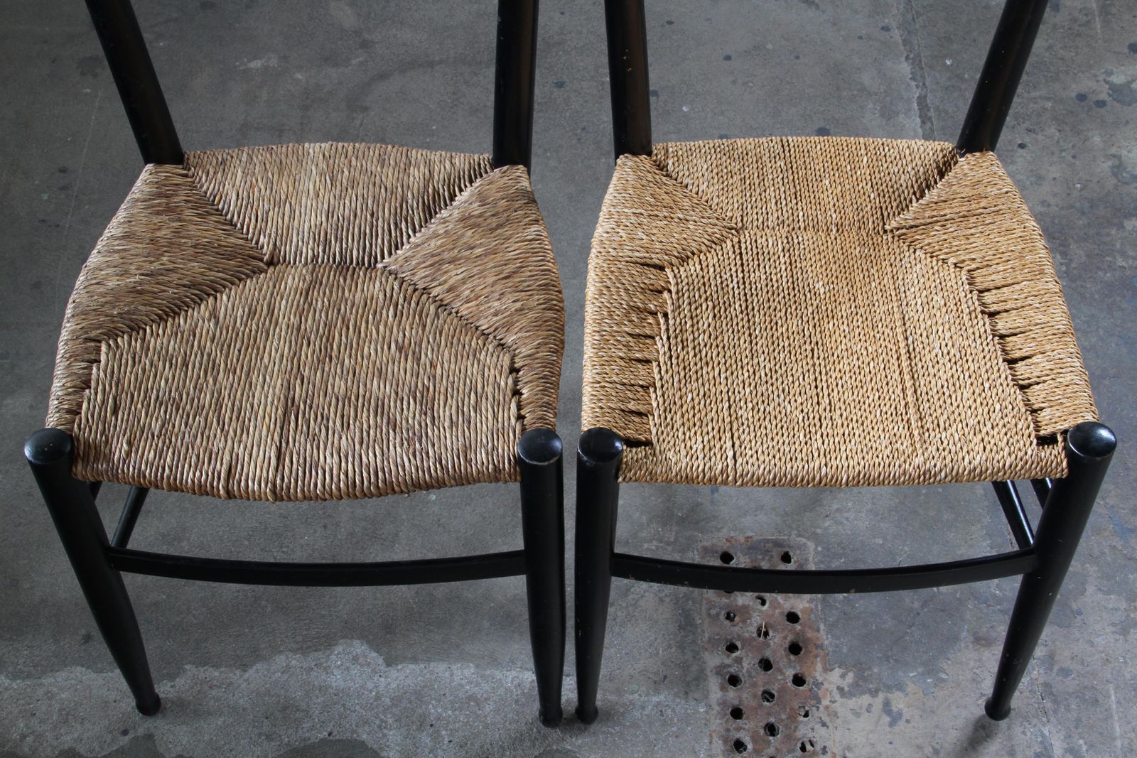 Vintage Set Of 8 Italian Papercord Black Dining Chairs, Woven Seat, 1950s photo buy