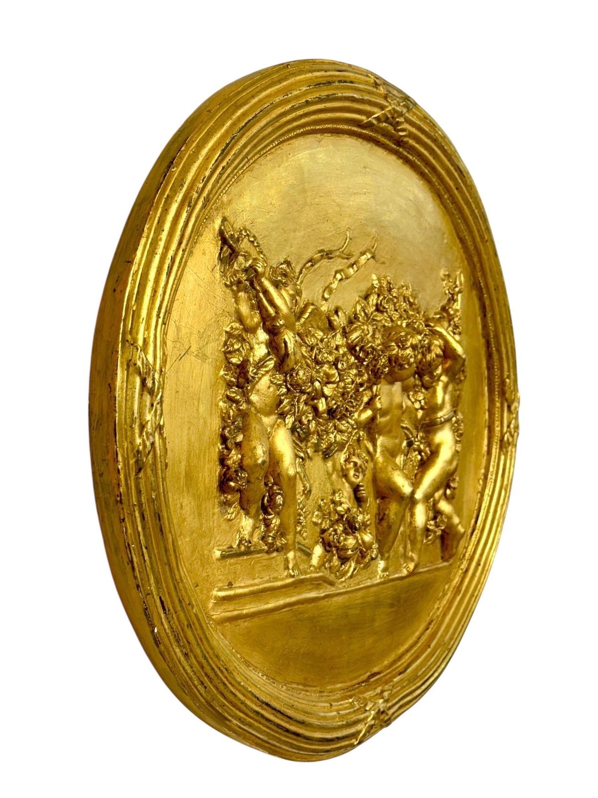 19th Century Gilded Plaster Oval Bas Relief With Putti And Garlands photo 1591.0