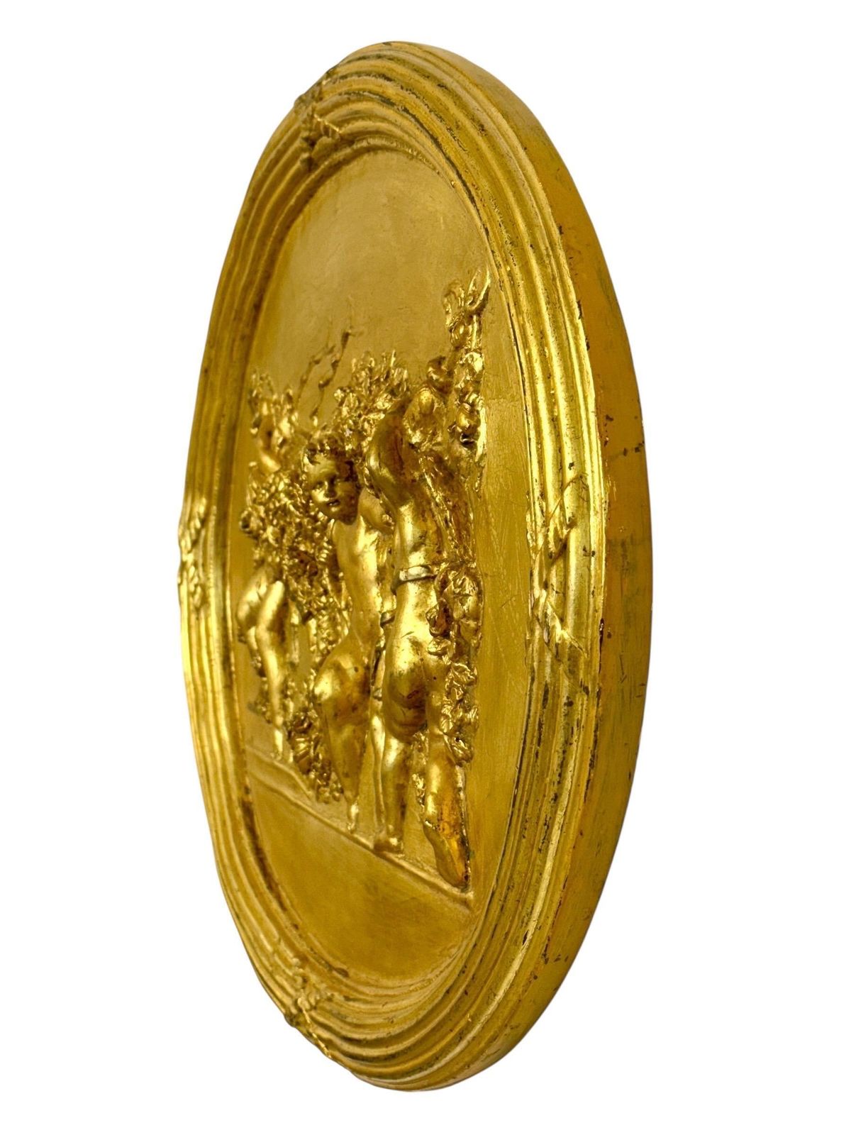 photo buy 19th Century Gilded Plaster Oval Bas Relief With Putti And Garlands
