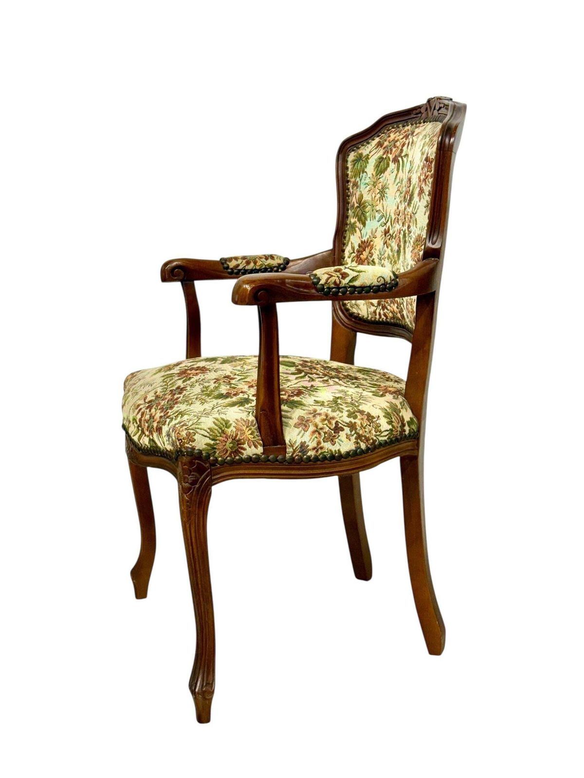 Pair Of French Beech Louis XV Style Armchairs With Floral Tapestry, 20th C. photo for sale