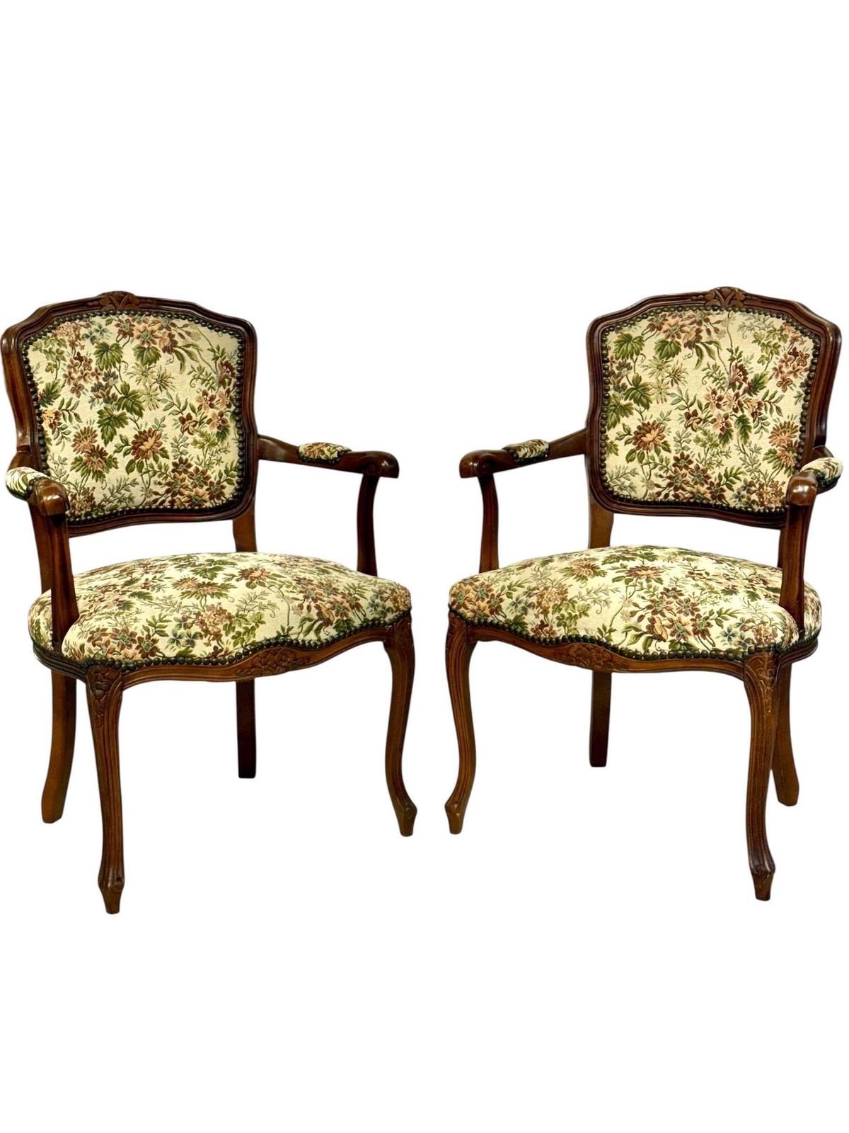 Pair Of French Beech Louis XV Style Armchairs With Floral Tapestry, 20th C. photo 1811.0