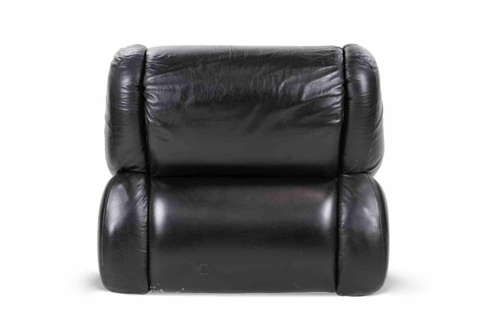 Vintage Black Leather Armchair, Italy 1970s photo 1041.0