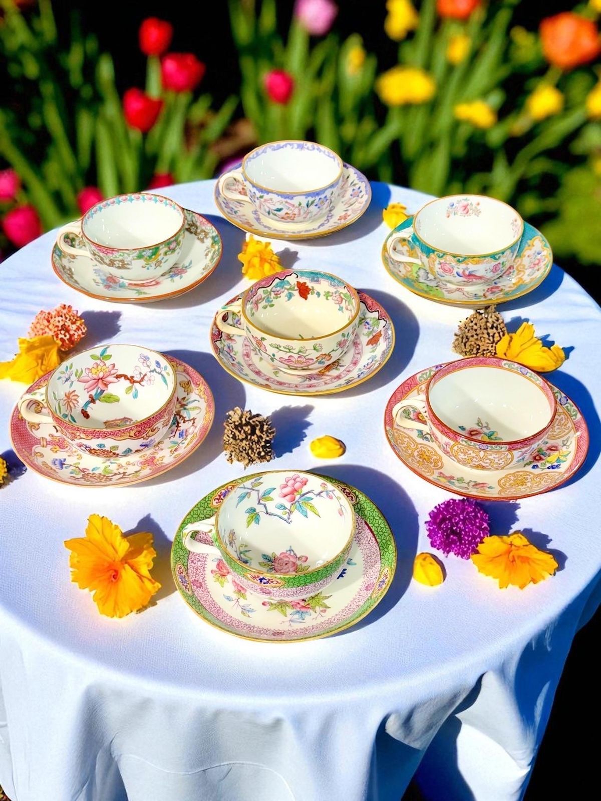 19th Century Set Of 7 English Porcelain Tea Cups & Saucers, 6 Signed Minton photo 2476.0