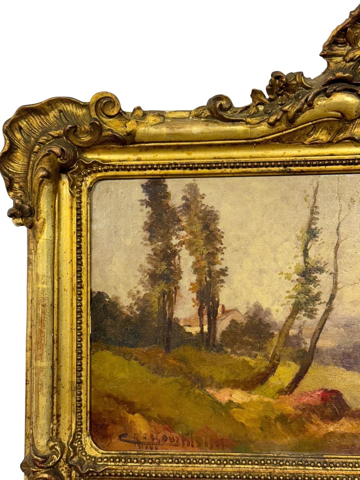 French Giltwood Trumeau Mirror With Beveled Glass, Signed Crassous Fils 1919 photo for sale