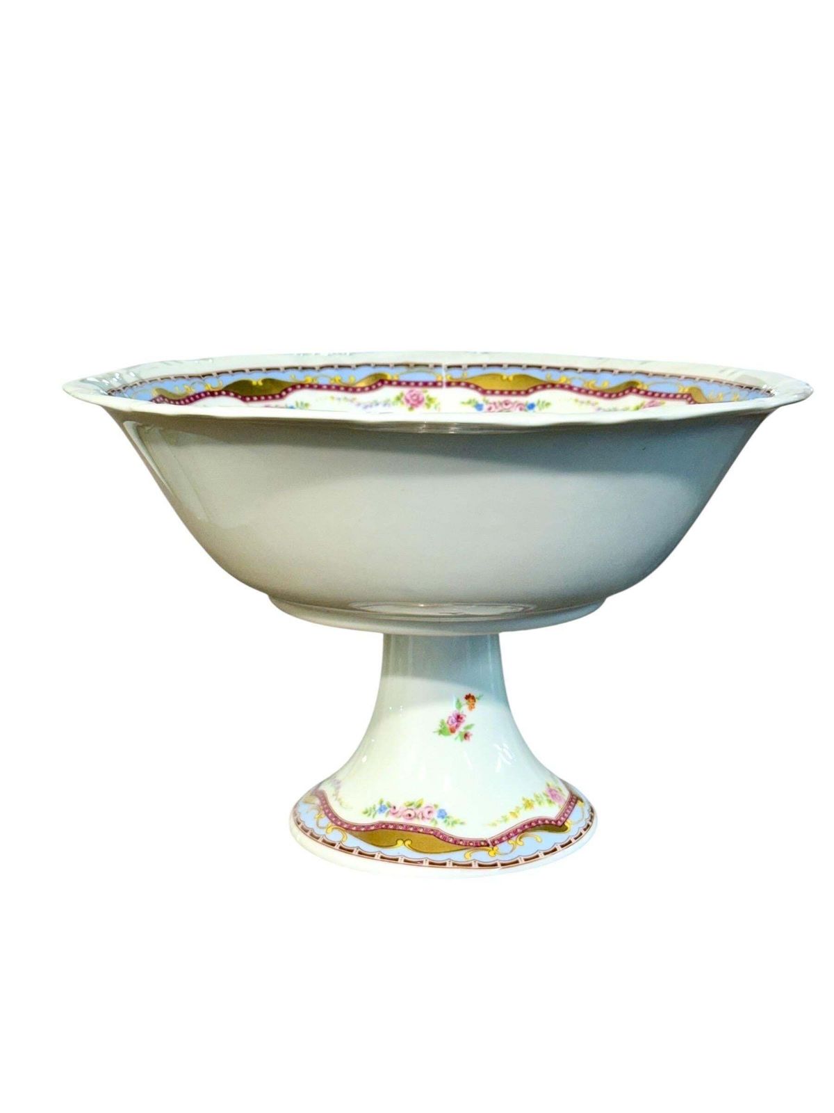 Antique Limoges Porcelain Pedestal Compote With Hand Painted Floral Motifs photo vintage