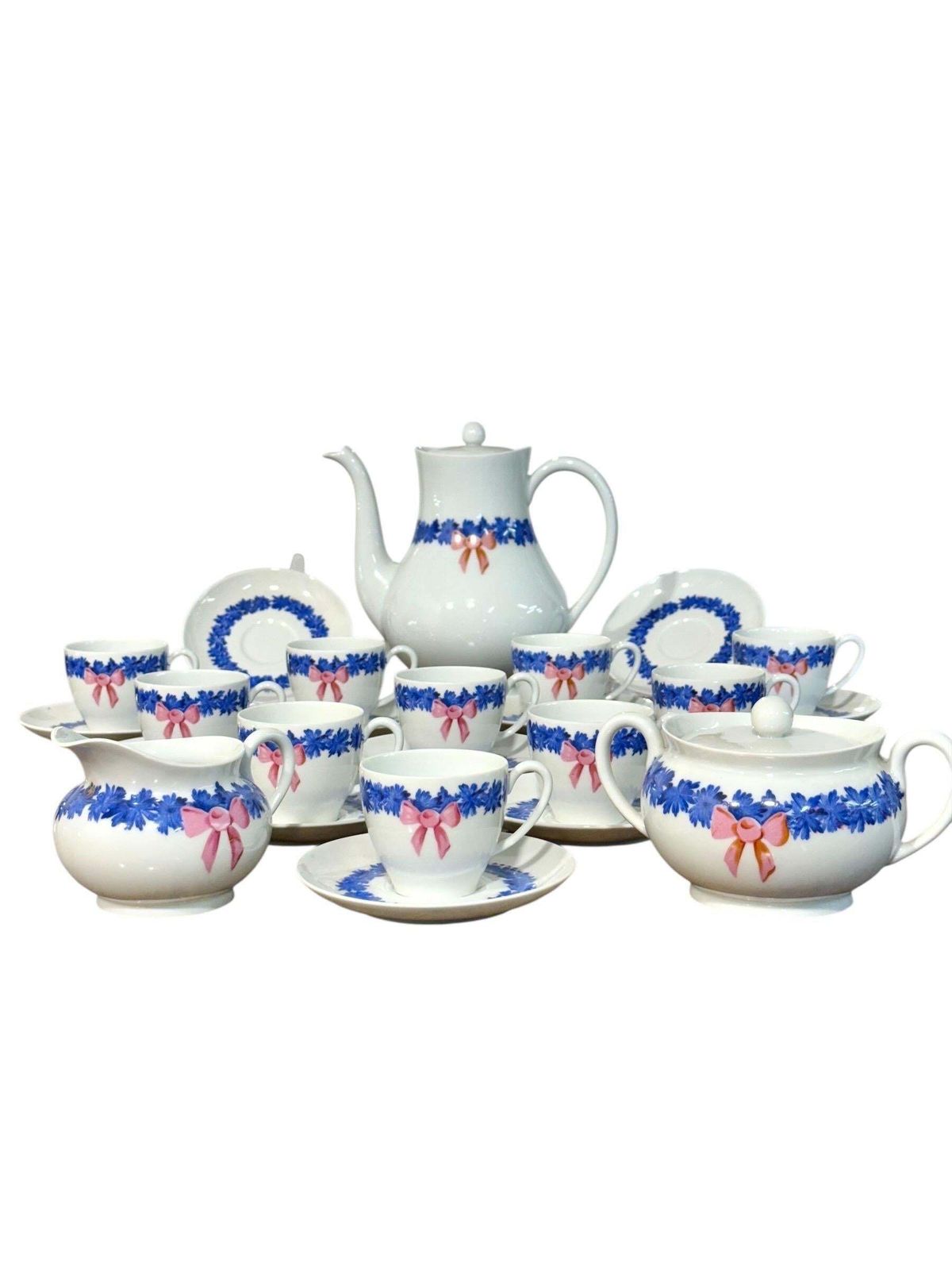 Haviland Limoges Coffee Service With Blue And Pink Floral Motifs photo vintage