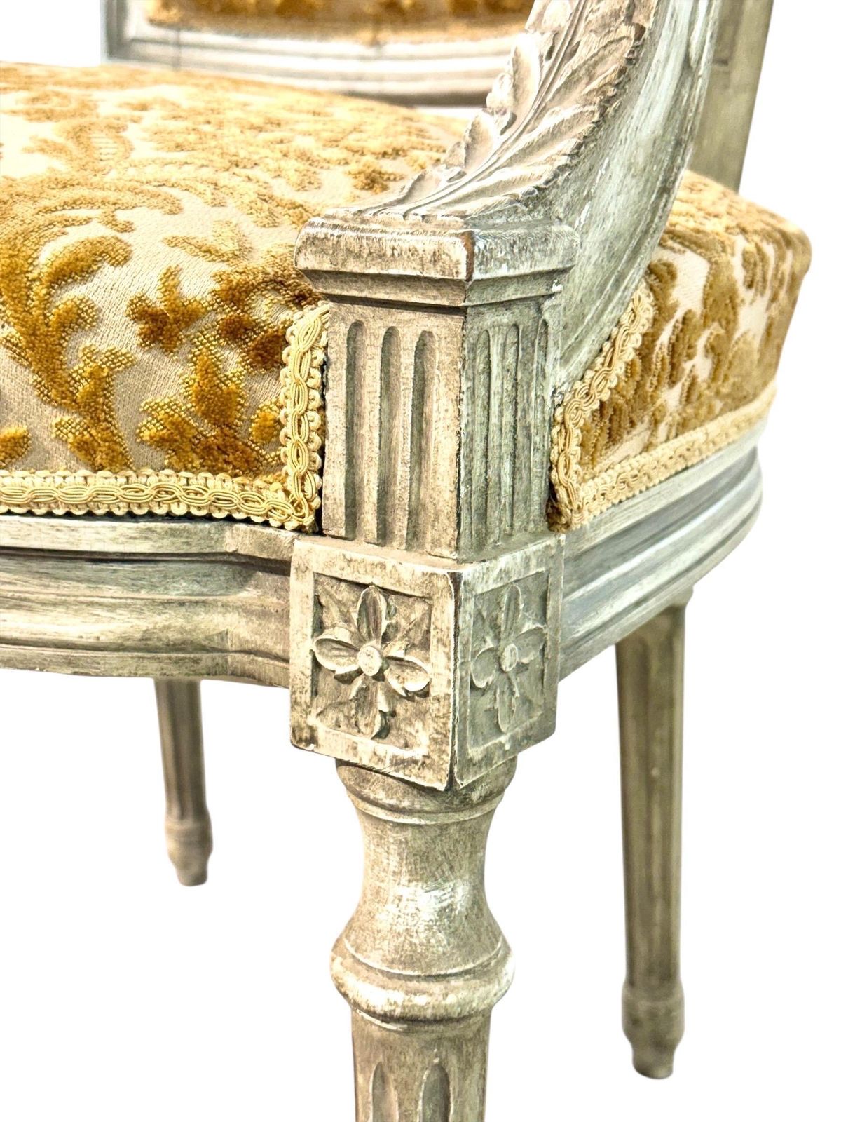 19th Century French Louis XVI Armchair, Patinated Lacquer And Damask photo vinterior