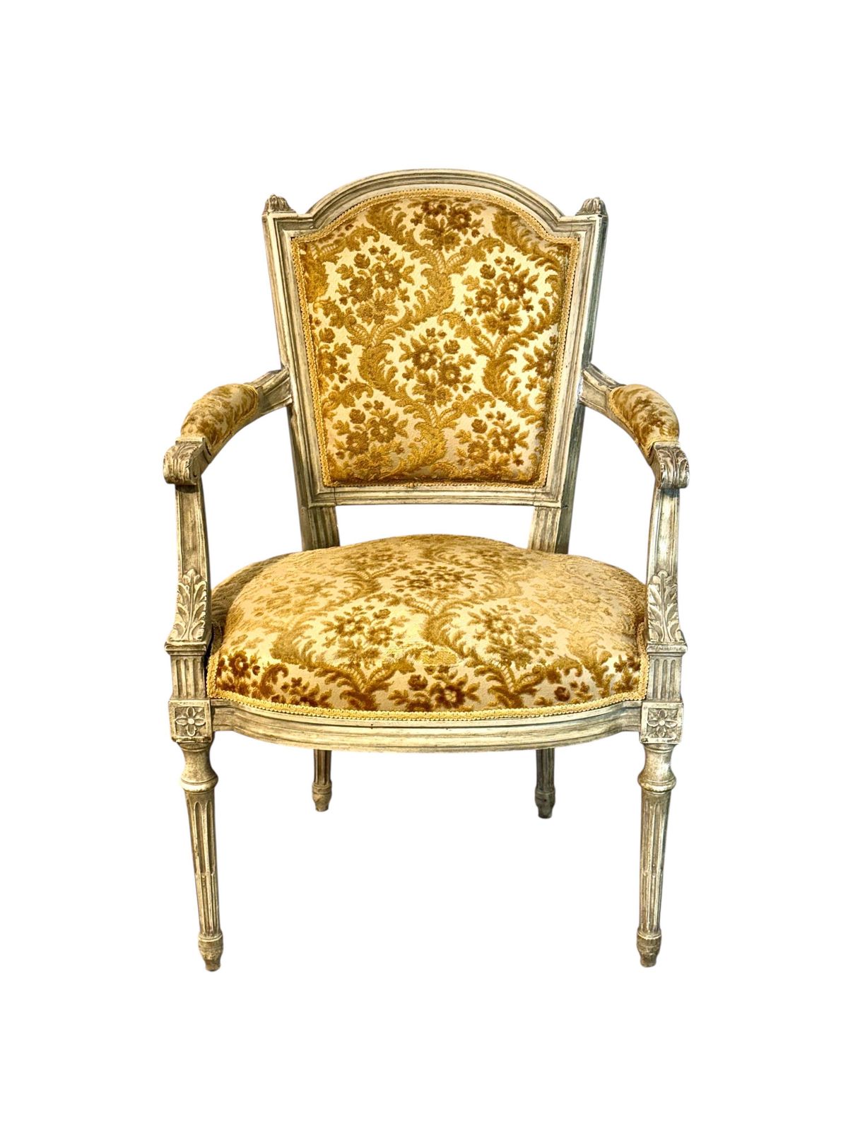 19th Century French Louis XVI Armchair, Patinated Lacquer And Damask photo buy