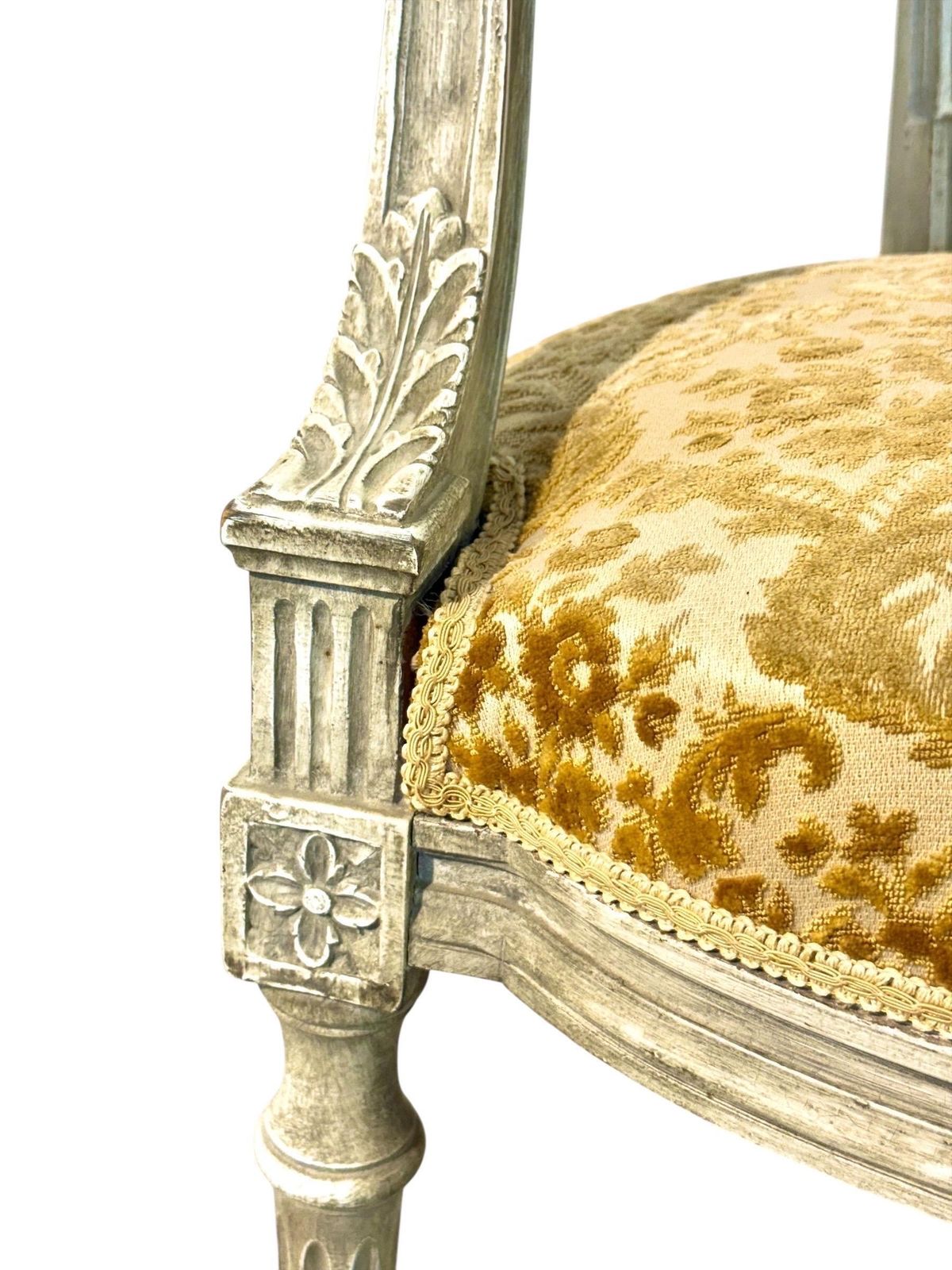 1433.0 19th Century French Louis XVI Armchair, Patinated Lacquer And Damask photo