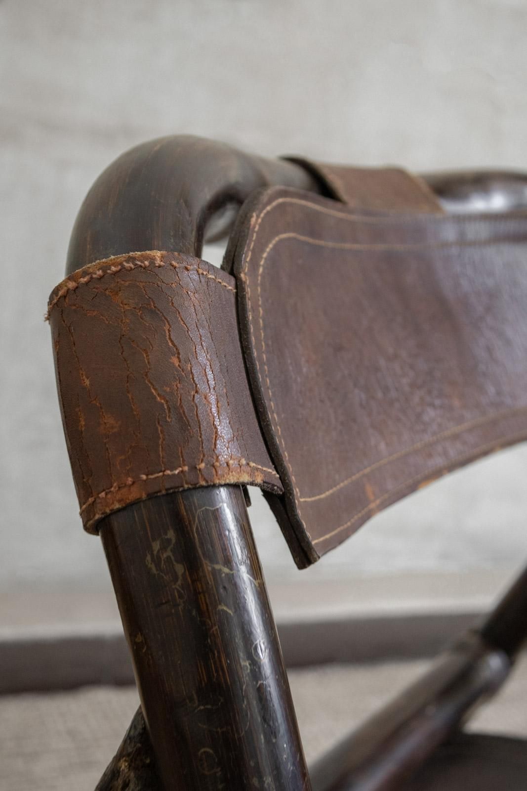 Bamboo And Leather Chairs Attributed To Tito Agnoli, 1970s, Set Of 4 photo vinterior