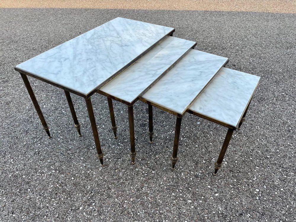 Mid Century Marble And Brass Stacking Tables, Set Of 4 photo for sale