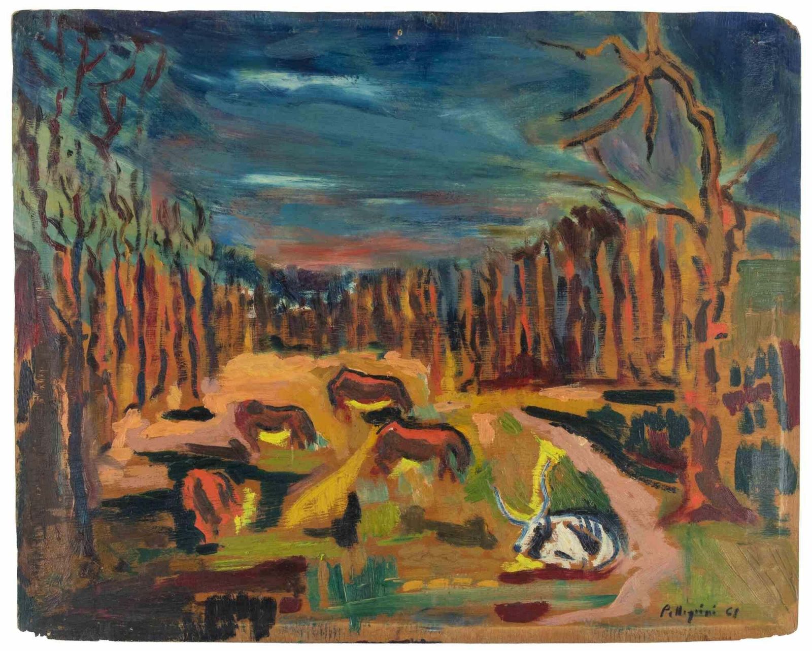 Sirio Pellegrinigrazing Animals In Manziana   Paint By Sirio Pellegrini   19691969