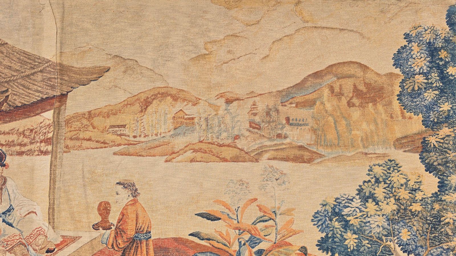 Monumental European Chinoiserie Tapestry, Hand Painted Textile, Circa 1900–1930 photo 14595.0