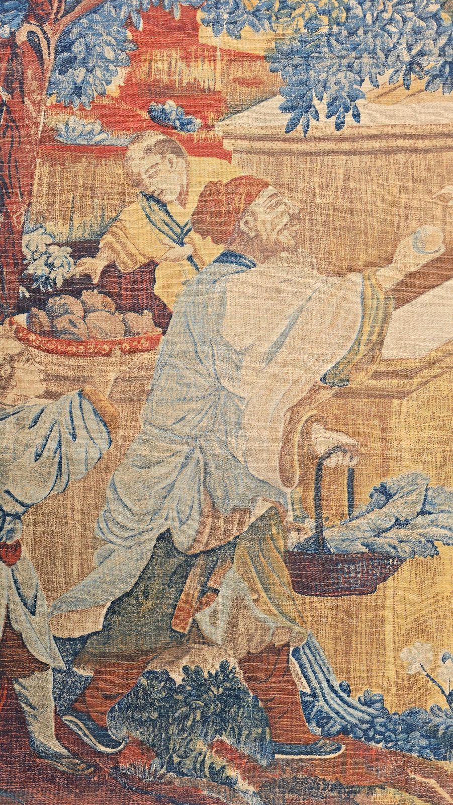Monumental European Chinoiserie Tapestry, Hand Painted Textile, Circa 1900–1930 photo vintage