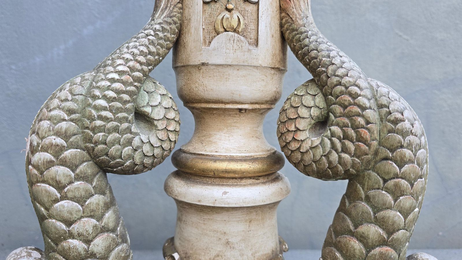 photo for sale Monumental Italian Carved Wood Floor Lamp With Dolphin Motif, Mid 20th Century