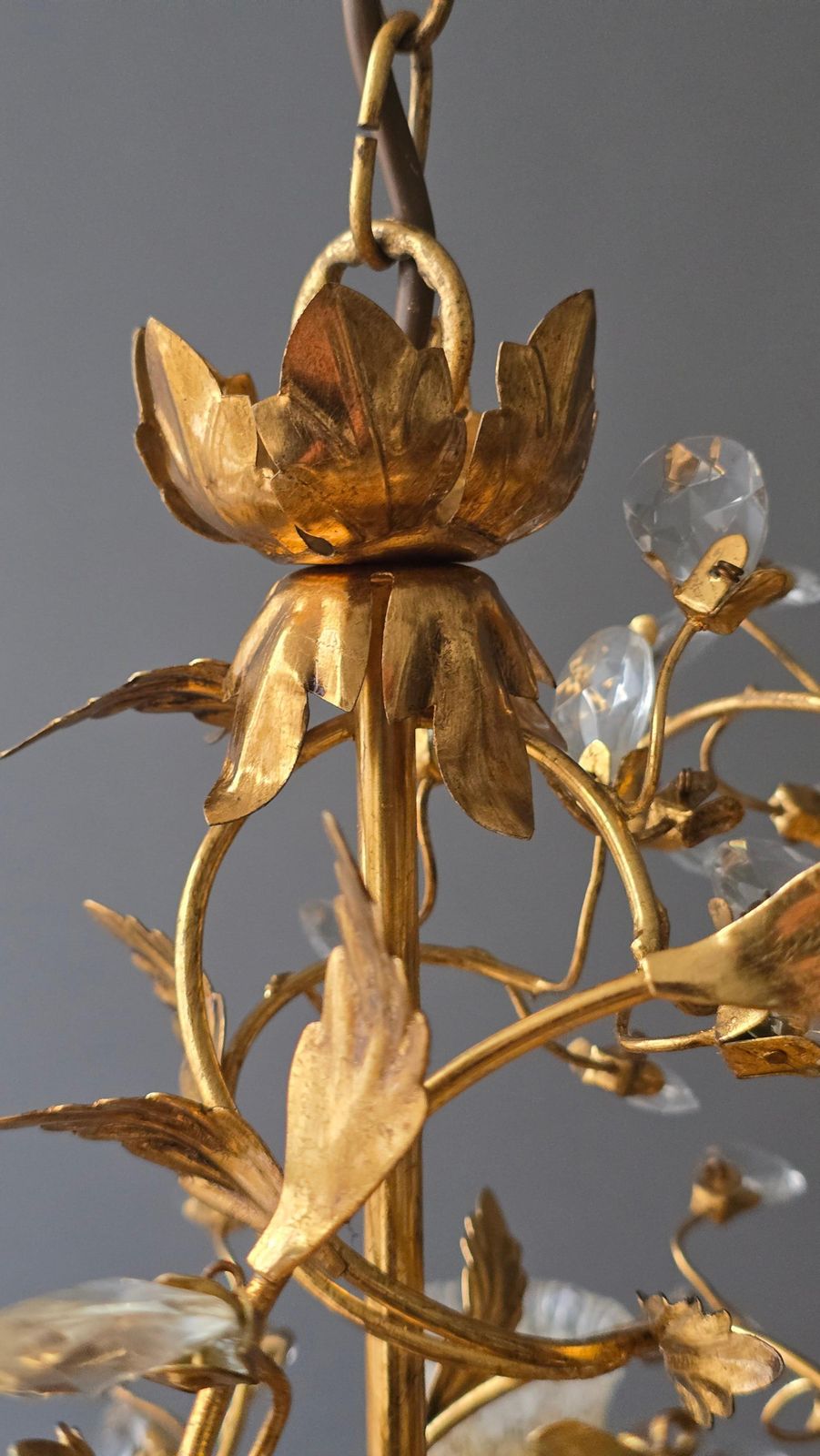 photo for sale Rare Italian Floral Chandelier With Murano Glass Tulip Shades, Circa 1950s