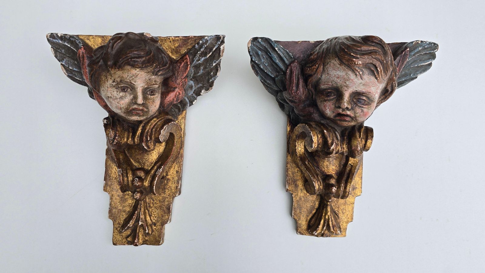Pair Of 18th Century Italian Baroque Cherub Corner Carvings, C. 1750–1780 photo buy