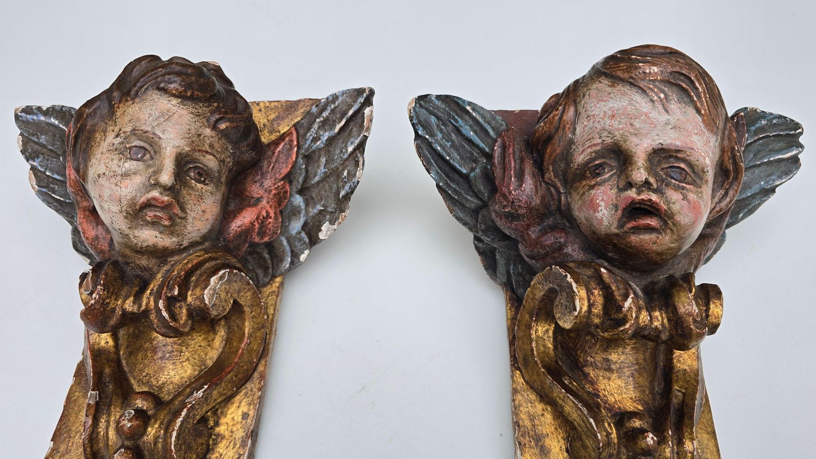Art Pair Of 18th Century Italian Baroque Cherub Corner Carvings, C. 1750–1780 photo