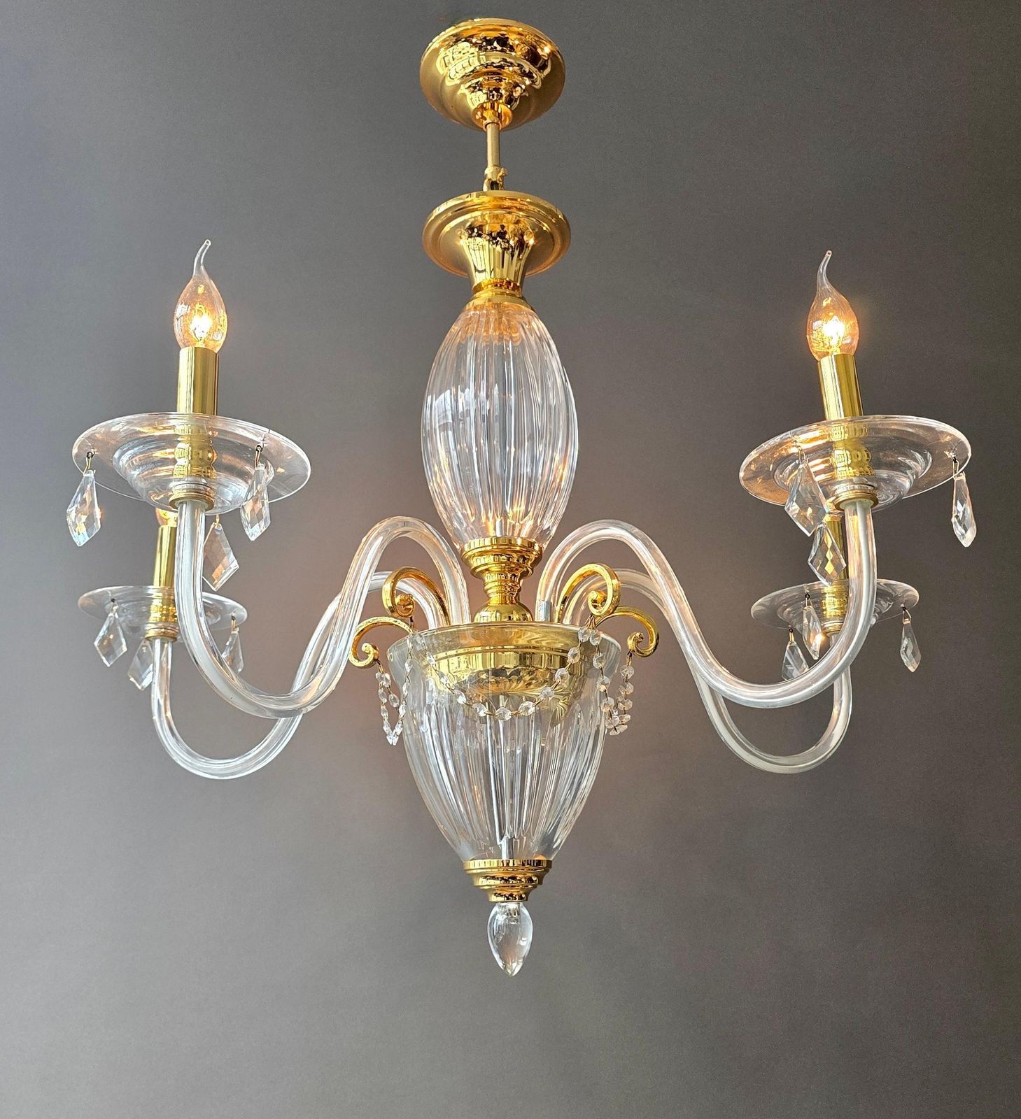 Two Luxurious Clear Glass And Gilt Brass Chandelier By Schuller, Spain photo 2386.0