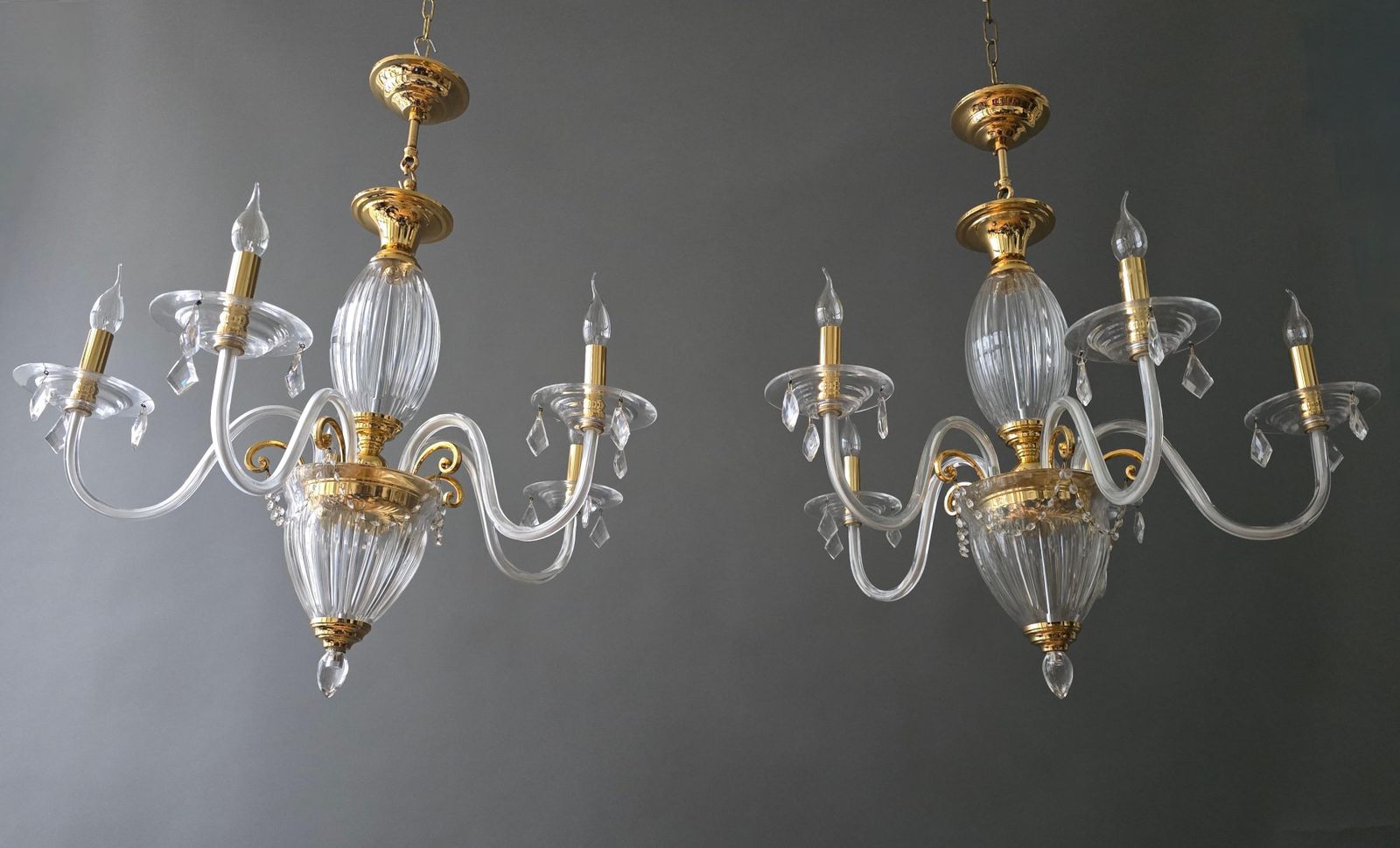 Two Luxurious Clear Glass And Gilt Brass Chandelier By Schuller, Spain photo vinterior