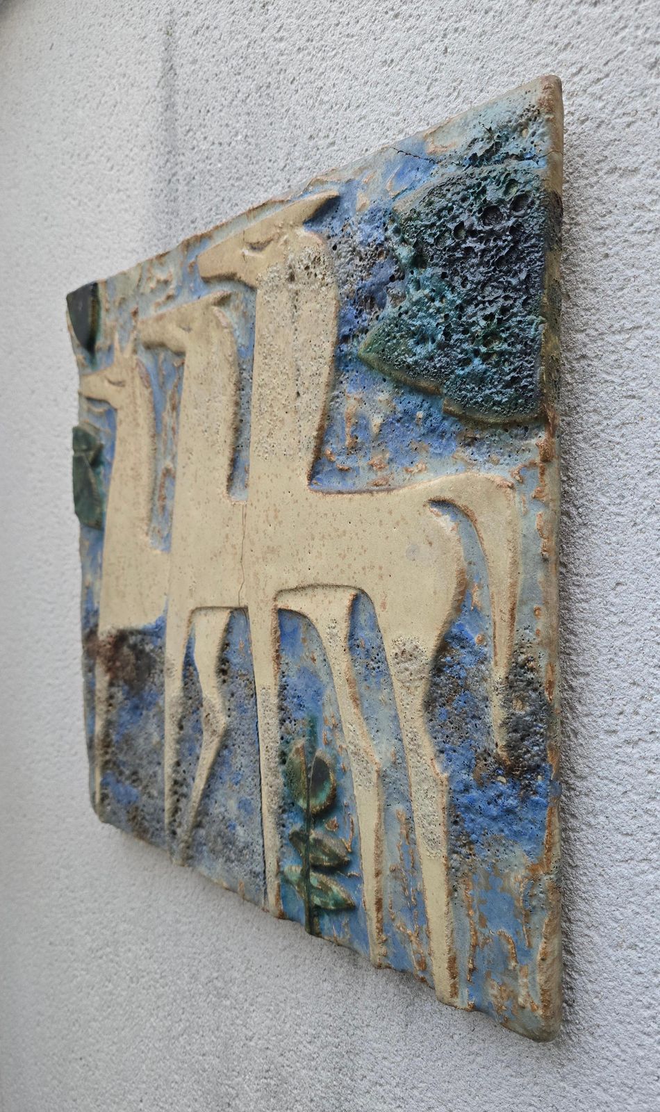 Large Mid Century Modern Ceramic Relief Panel With Stylized Horses, France photo Art
