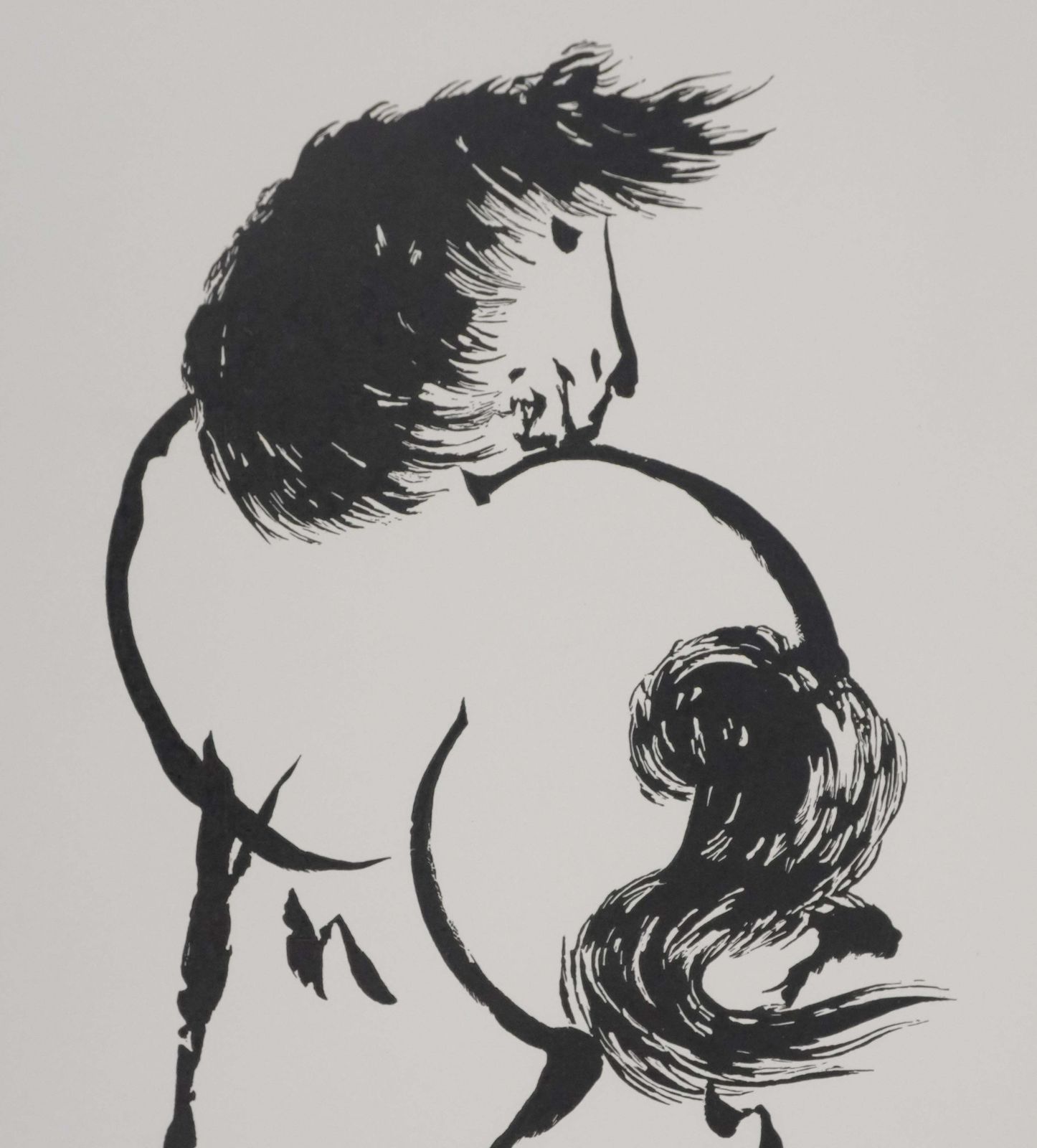 Japanese Print, Horse Turning Around   Signed Woodcut photo 133.0