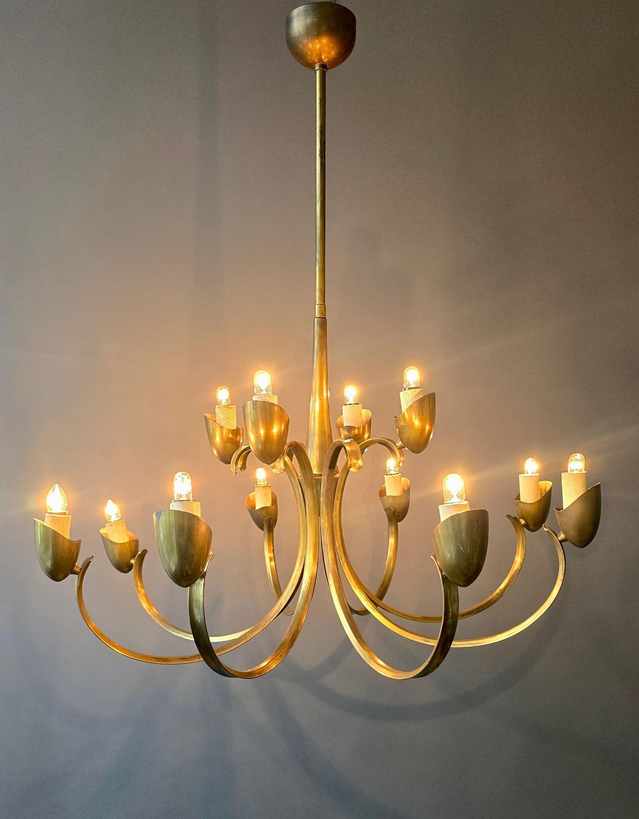 Large Italian Brass Chandelier With 12 Arms, 1950s photo furniture