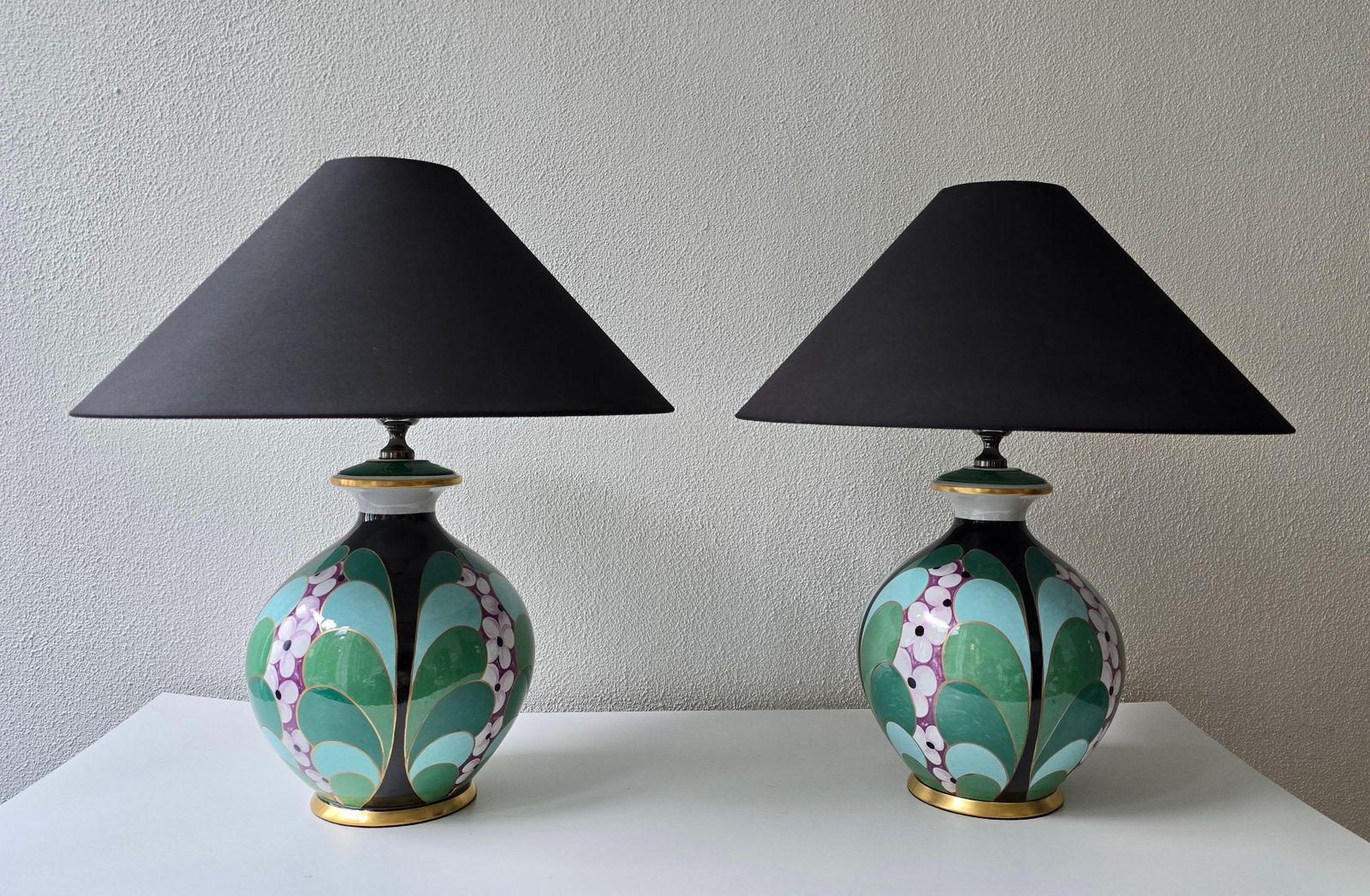 Pair Of Hand Painted Italian Porcelain Table Lamps By Le Porcellane, Florence photo 3185.0