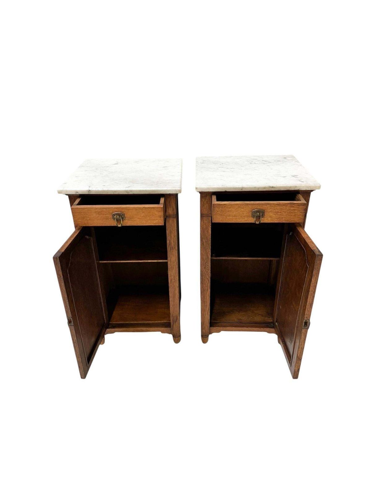 Two Arts & Crafts Art Nouveau Oak Nightstands Or Bedside Tables, 1900s photo Furniture