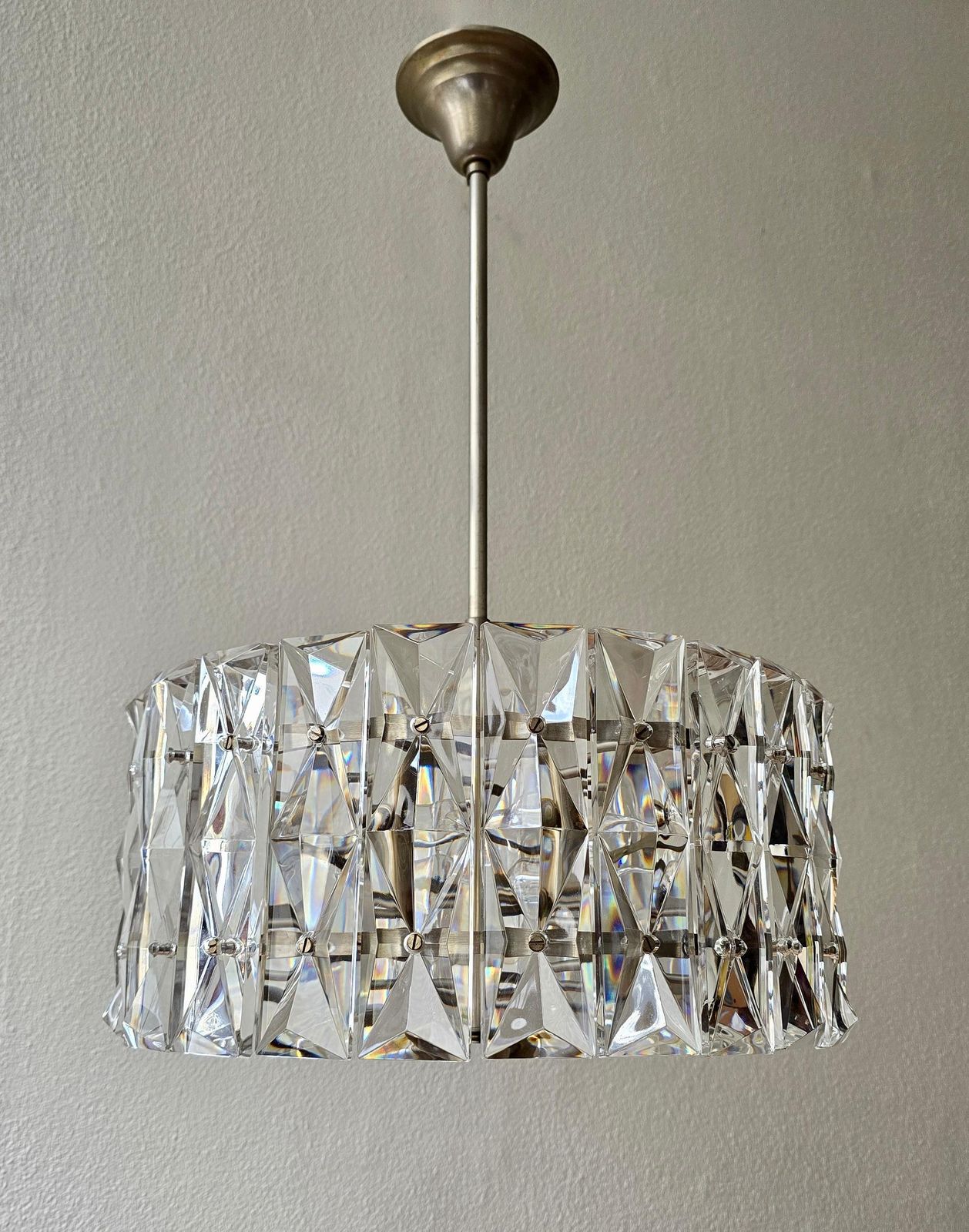 Mid Century Italian Crystal Glass Pendant Lamp With Nickel Frame, 1960s photo 1930.0