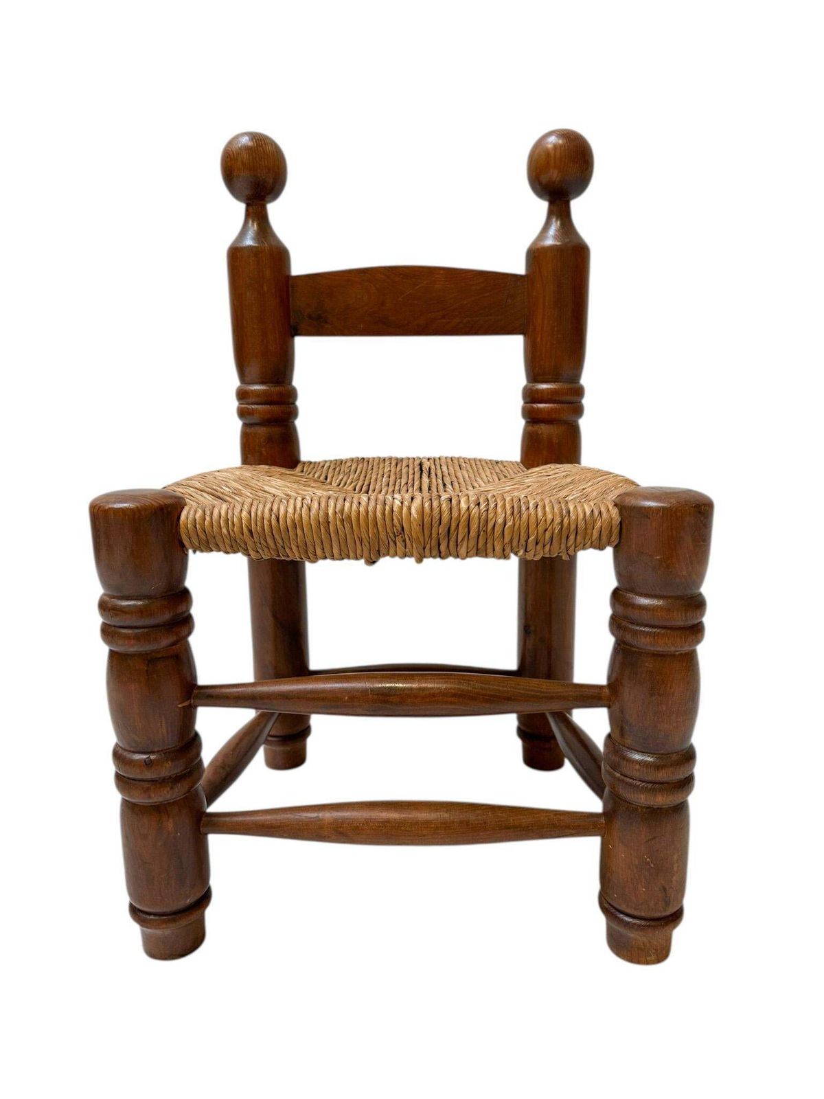 French Rustic Brutalist Low Side Chair In The Style Of Charles Dudouyt, 1940s photo vinterior