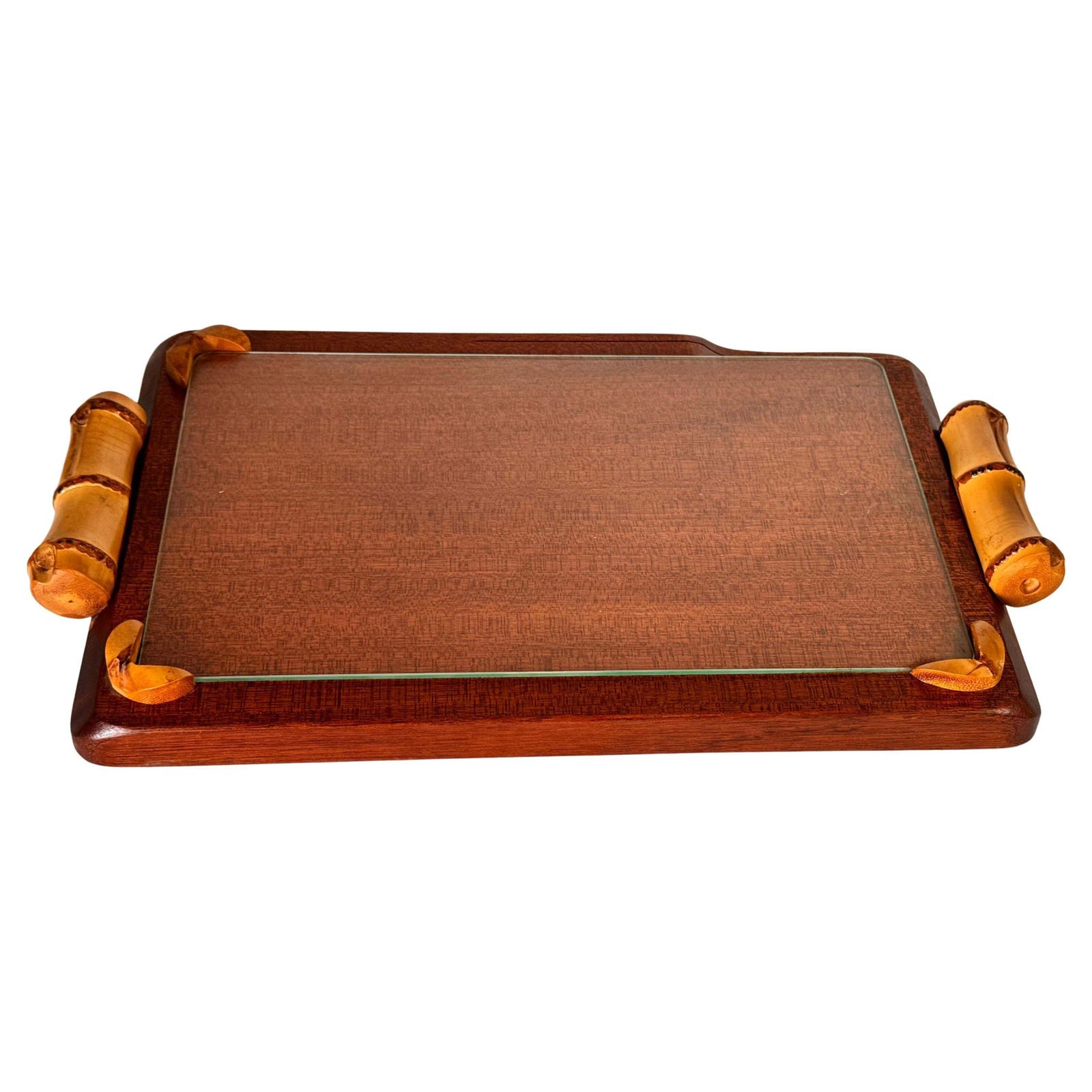 1970s French Wooden Cheese Tray With Glass Plate & Knife Slot