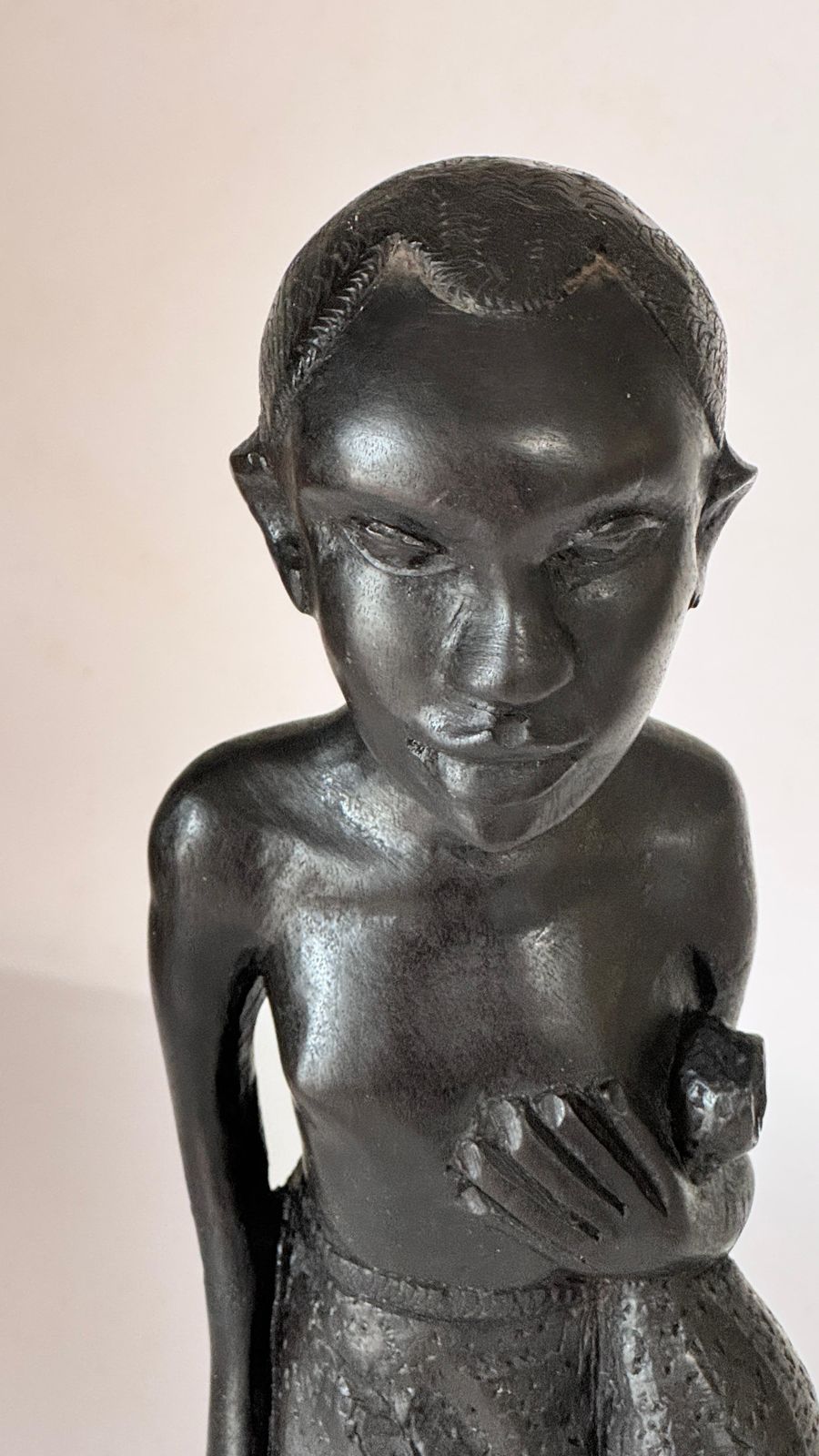 1950s French Wooden Female Sculpture – Expressive Carved Figure With Draped Skir photo 468.0