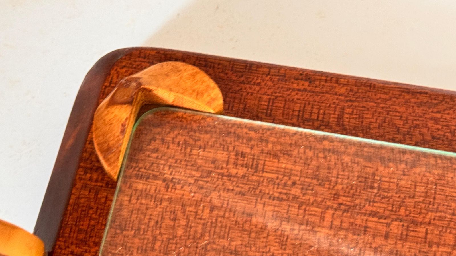 1970s French Wooden Cheese Tray With Glass Plate & Knife Slot photo vinterior
