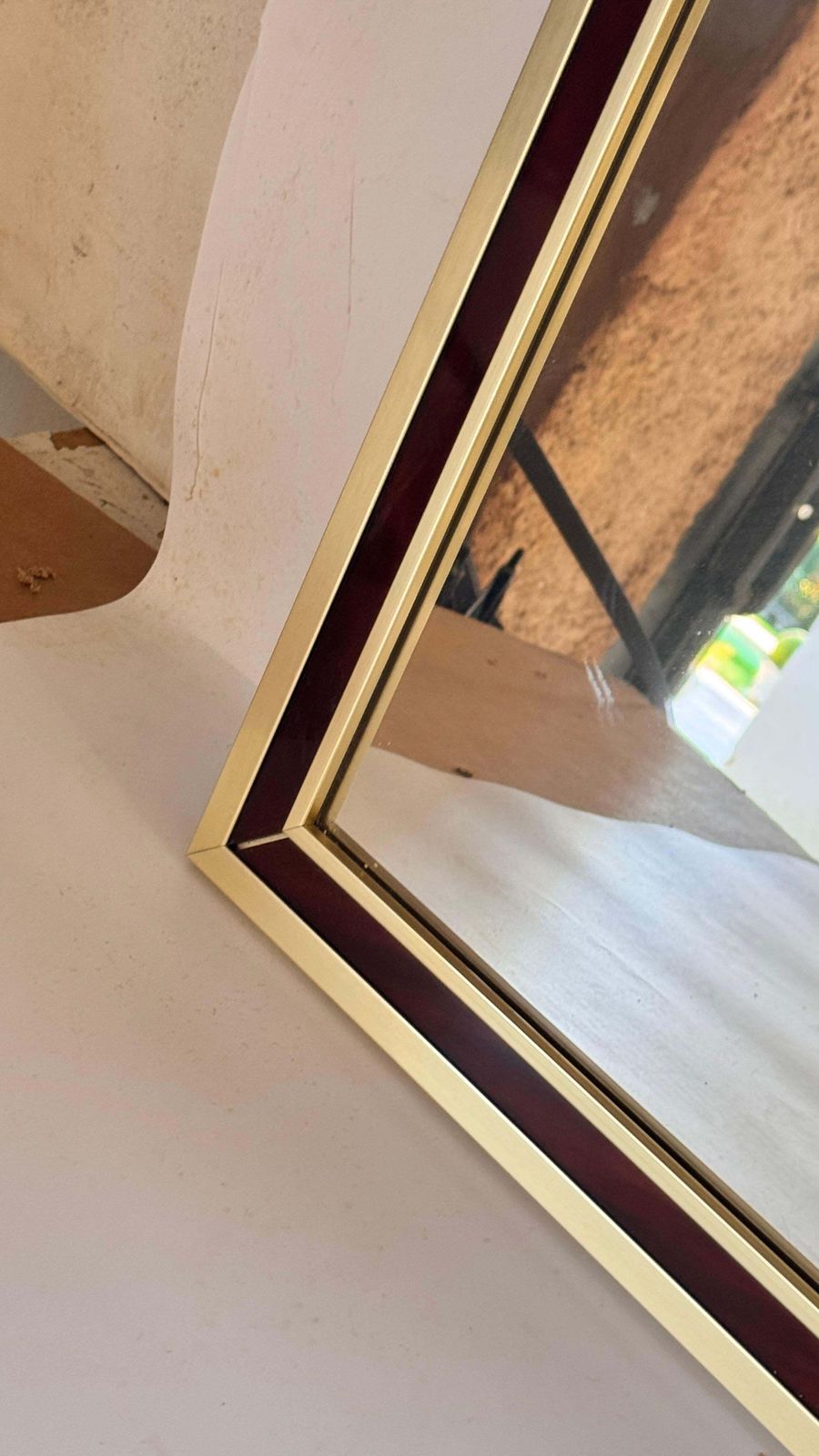 1970s French Mirror – High Quality Metal Frame With Bakelite Border, Warm Brown photo for sale