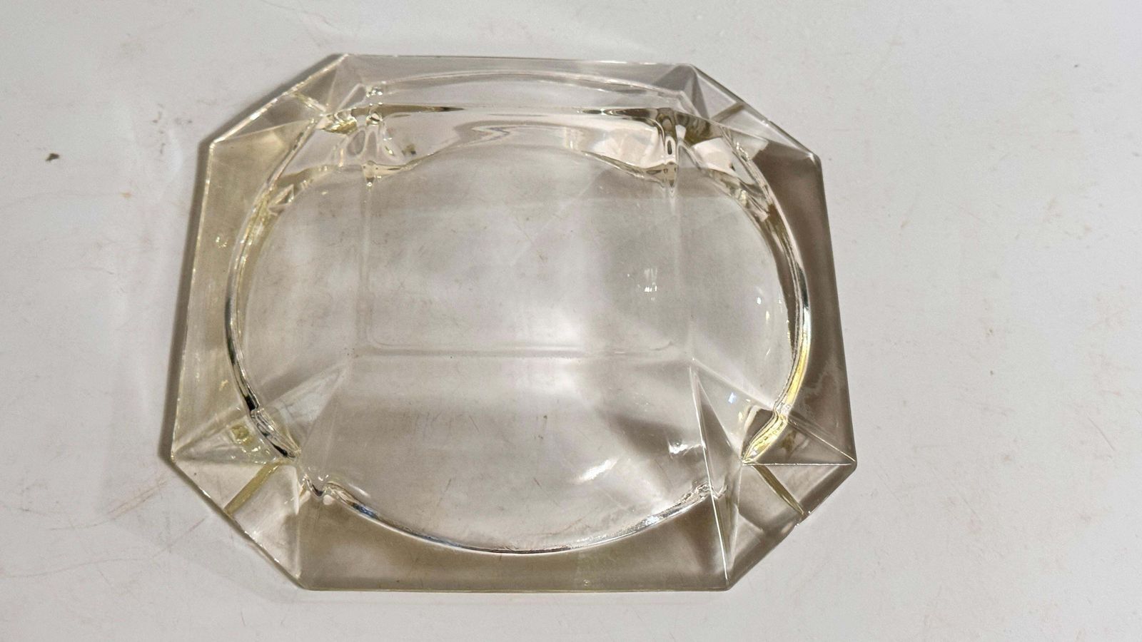 Large 1970s French Faceted Glass Ashtray – Transparent With Yellow Reflections photo buy