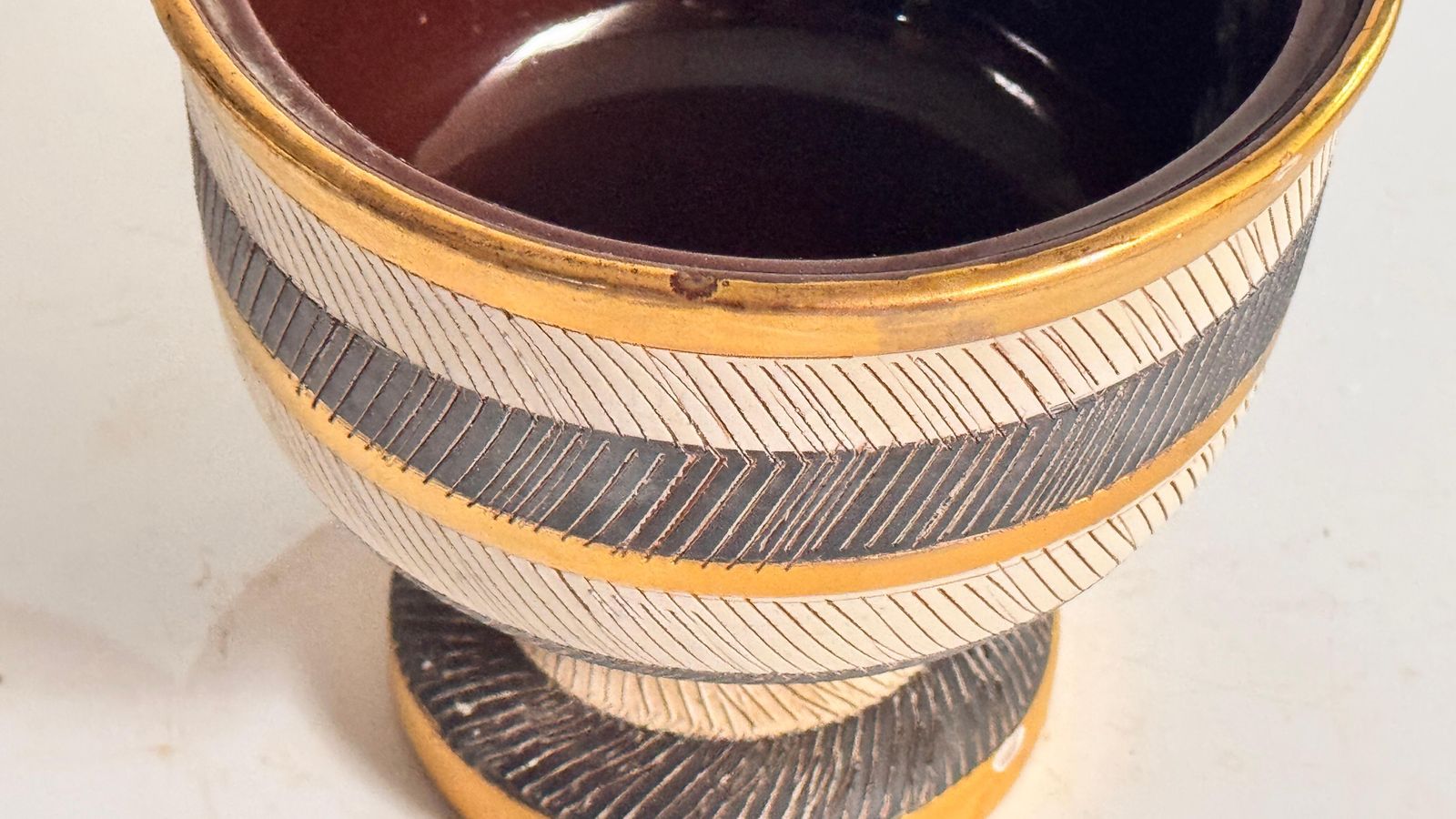 photo for sale 1960s Italian Ceramic Vide Poche – Yellow, White & Black Geometric Design