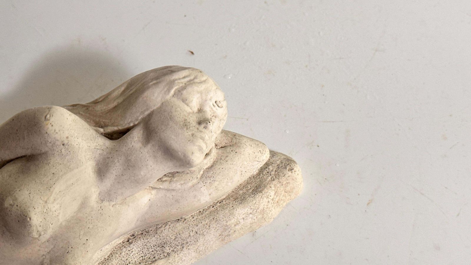 1940s French Art Deco Plaster Sculpture – Seated Woman On Plinth photo Art