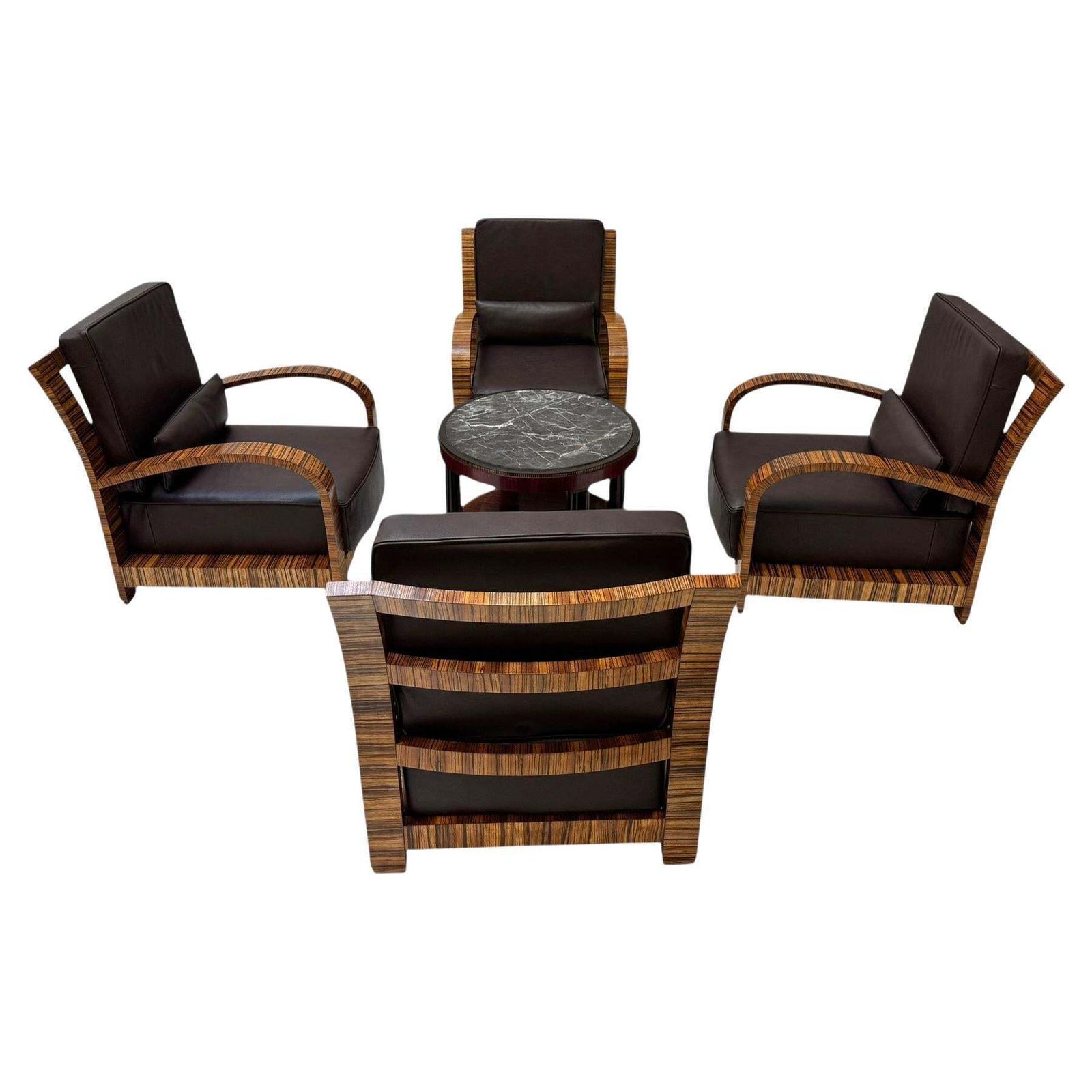 Four Art Deco Lounge Chairs With Leather Cushions France, 1930s