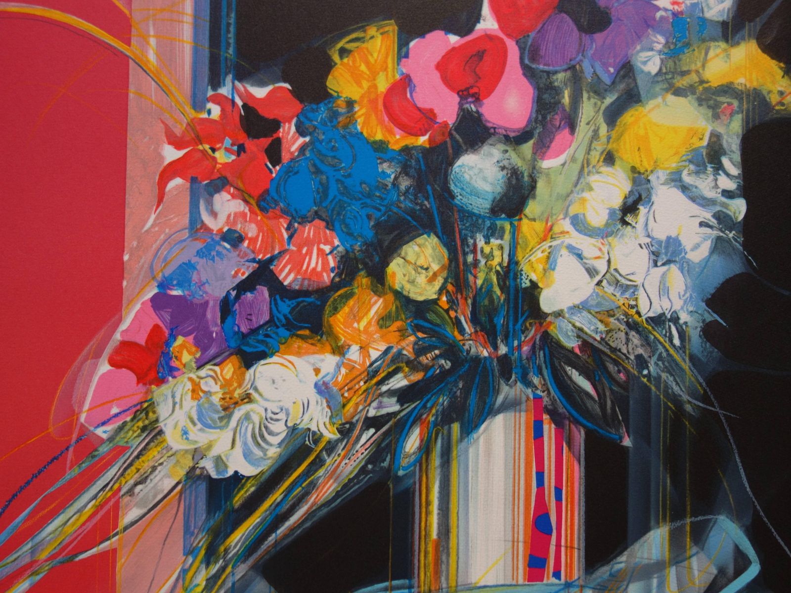 Jean Baptiste Valadieflowers Blue, White & Red   Original Handsigned Lithograph photo 217.0
